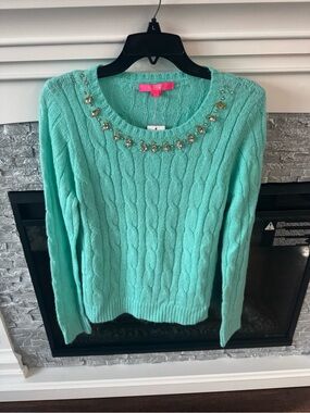 LILLY PULITZER cable Sweater Dario Crystal
Embellished Full Fashion Knit NW
